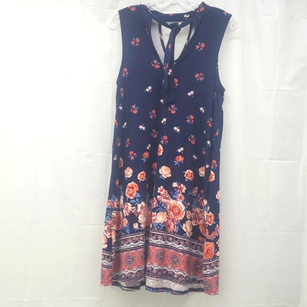 Sundress V Neck Tie Keyhole Dark Pink Red Rose Floral Print Whimsigoth Romance